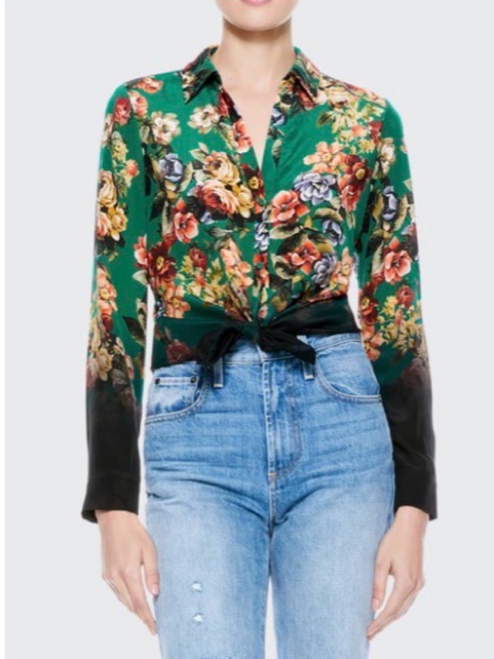 ALICE + OLIVIA Silk Eloise Floral Button-Down Blouse Size Small - Picture 3 of 12